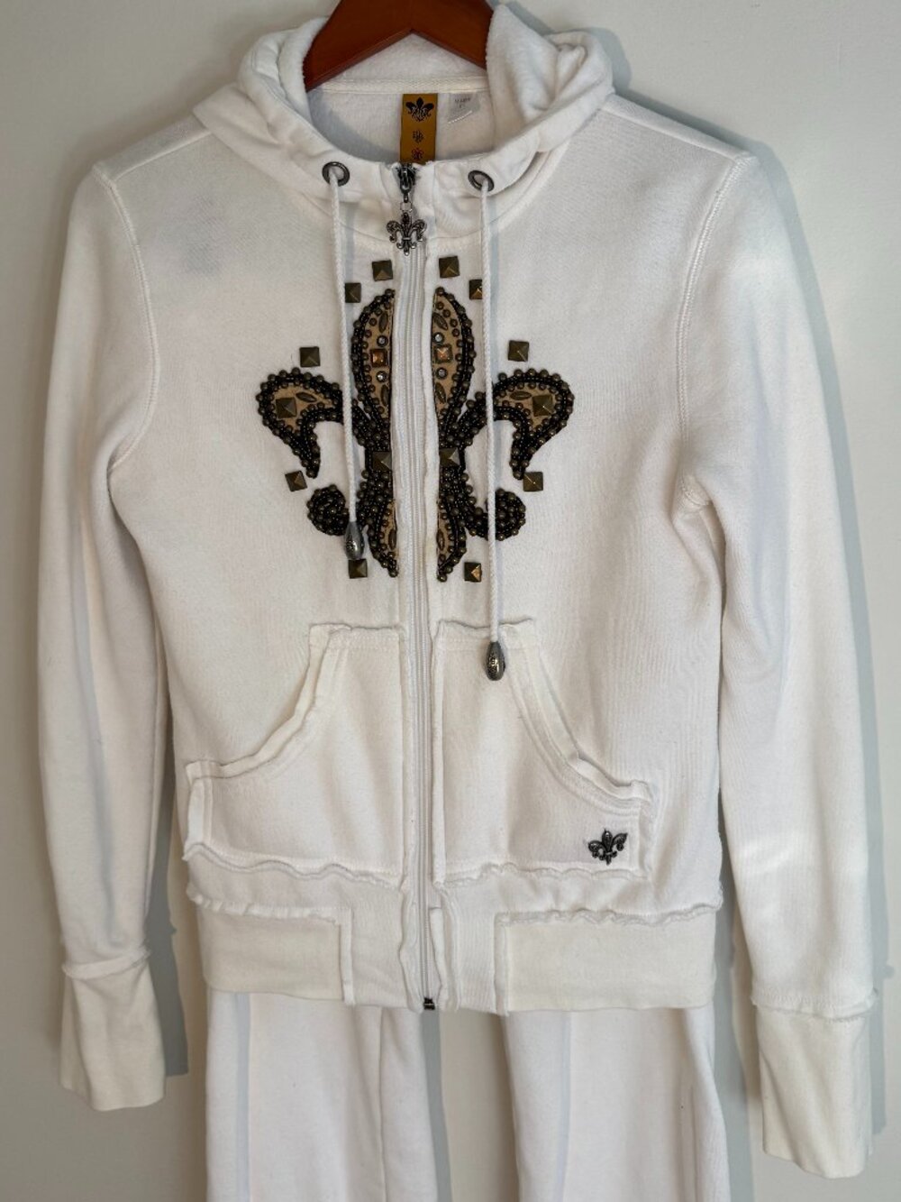 White Fleur Del Lis Embellished track suit